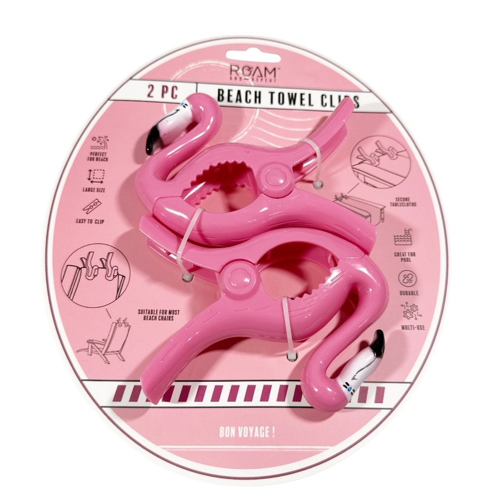 NEW Roam & Repeat PINK FLAMINGO BEACH TOWEL CLIPS